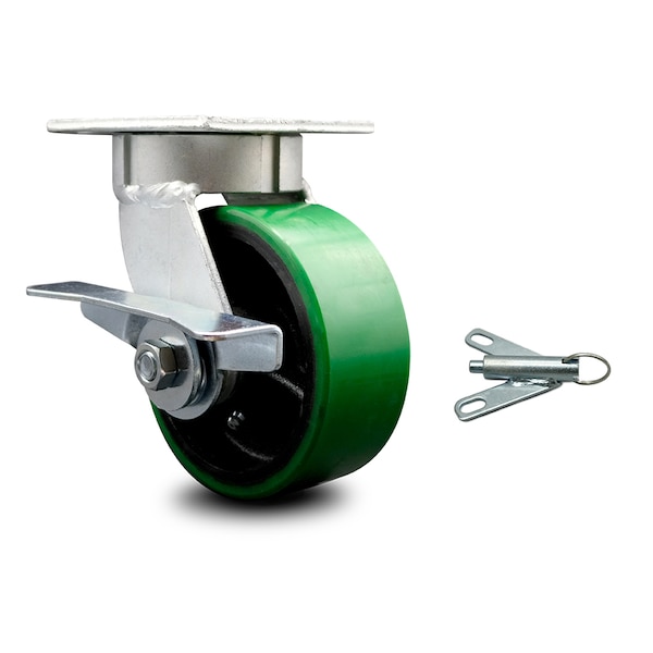 5 Inch Kingpinless Green Poly on Steel Wheel Caster with Brake and Swivel Lock
